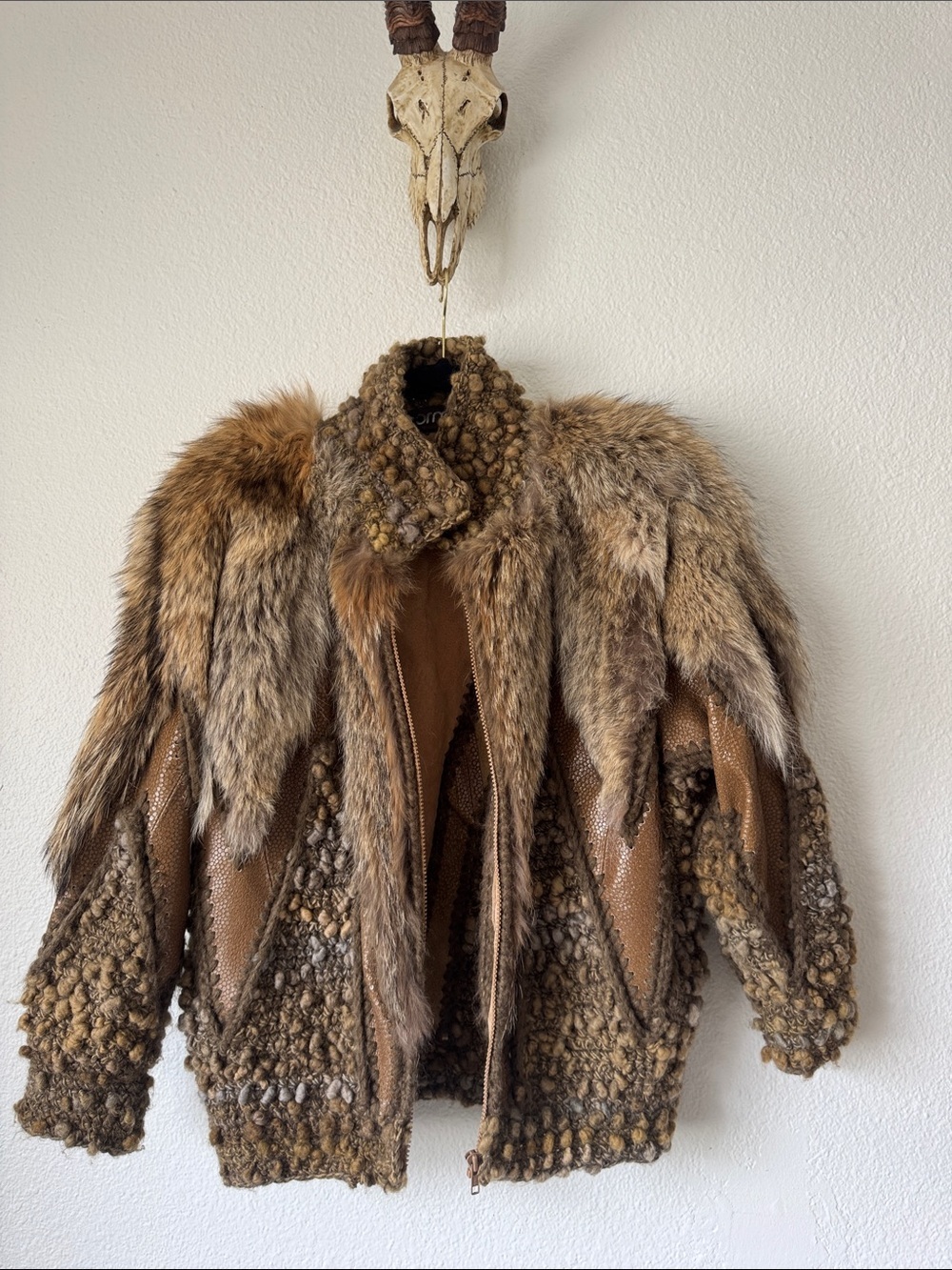 SO Brown Multi-Texture Leather & Fur Jacket 1980s vintage